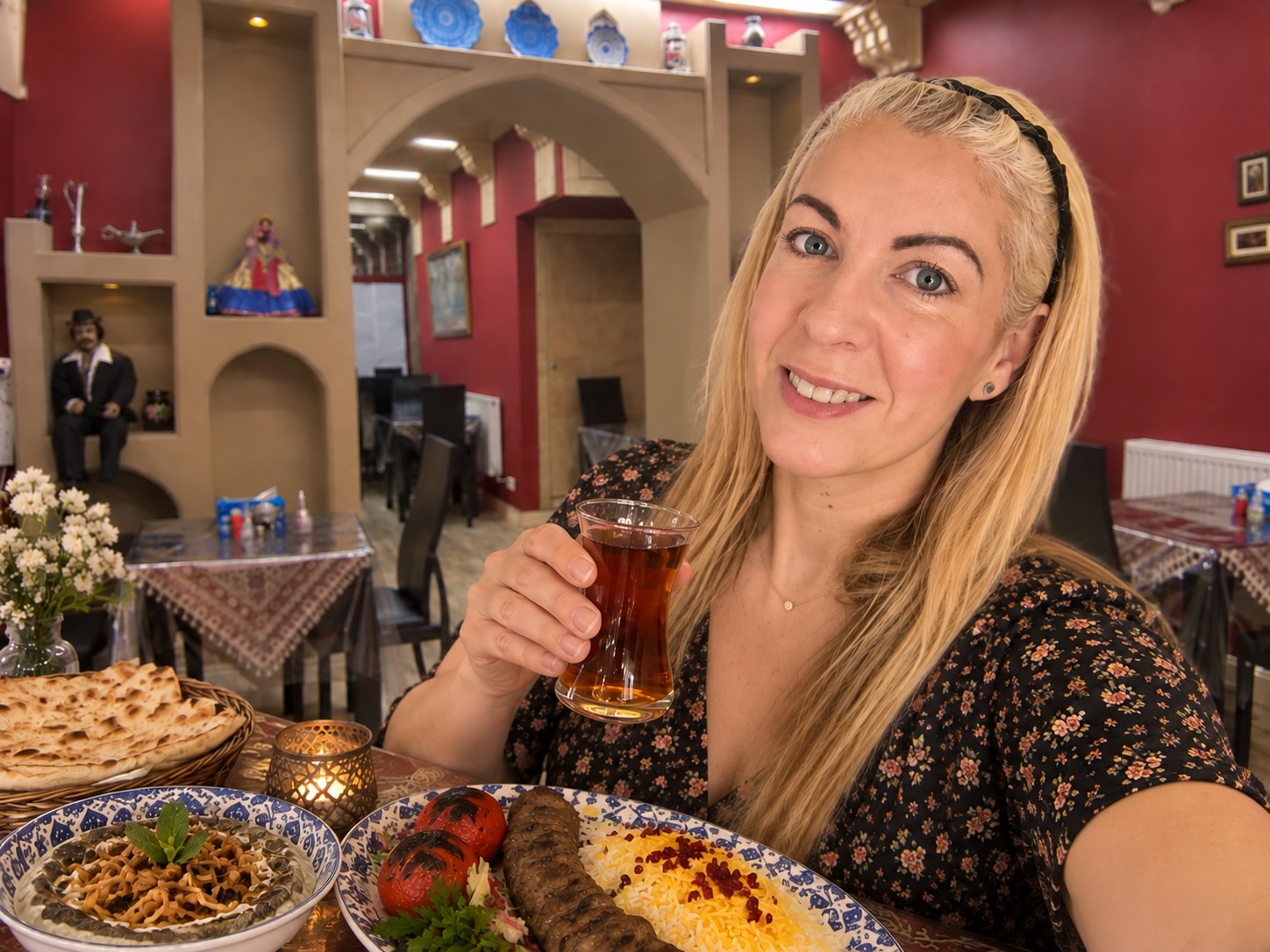 Saffron enjoying Persian food and tea at Persian Delight in Newcastle