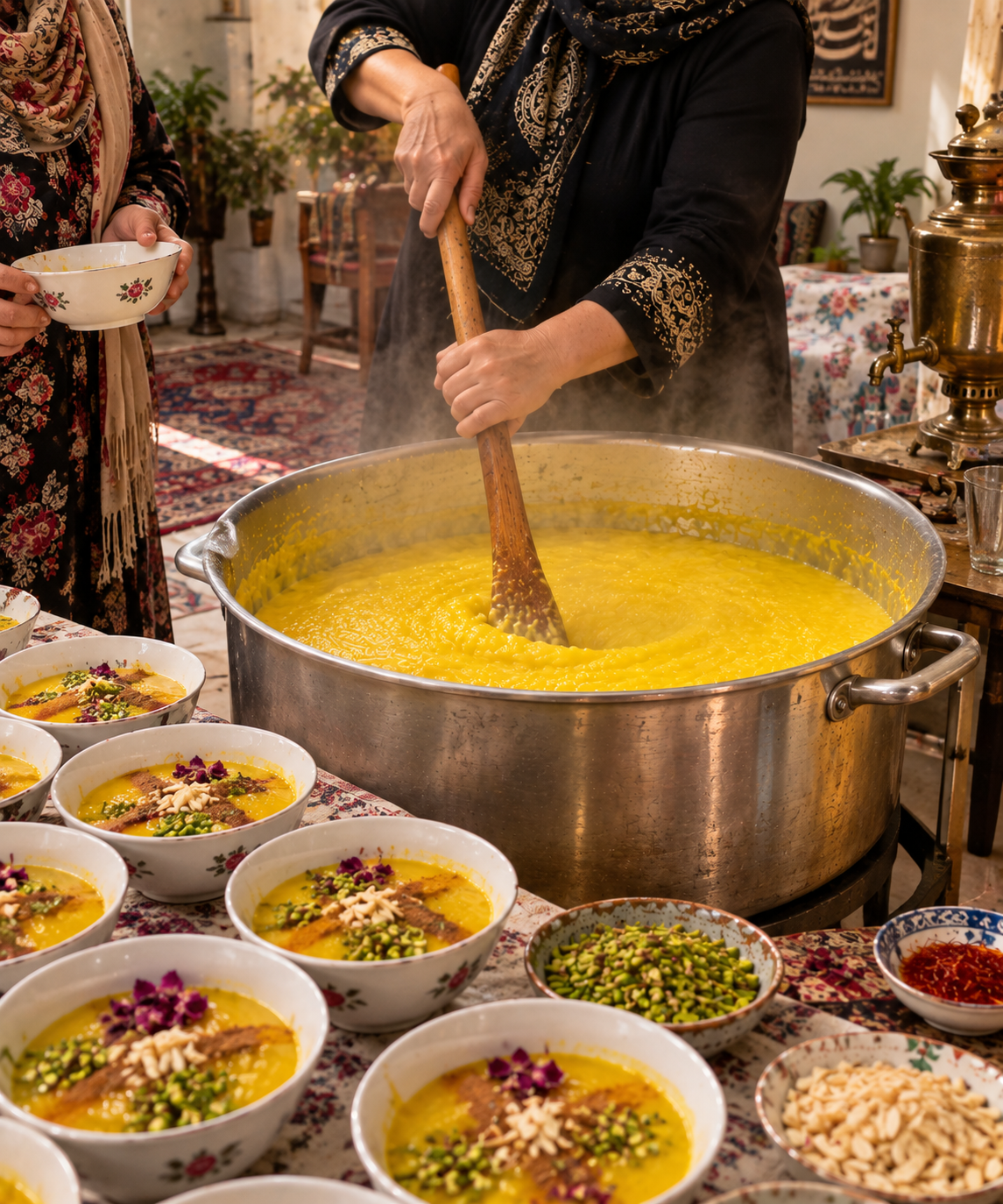 Traditional Persian sholeh zard saffron rice pudding