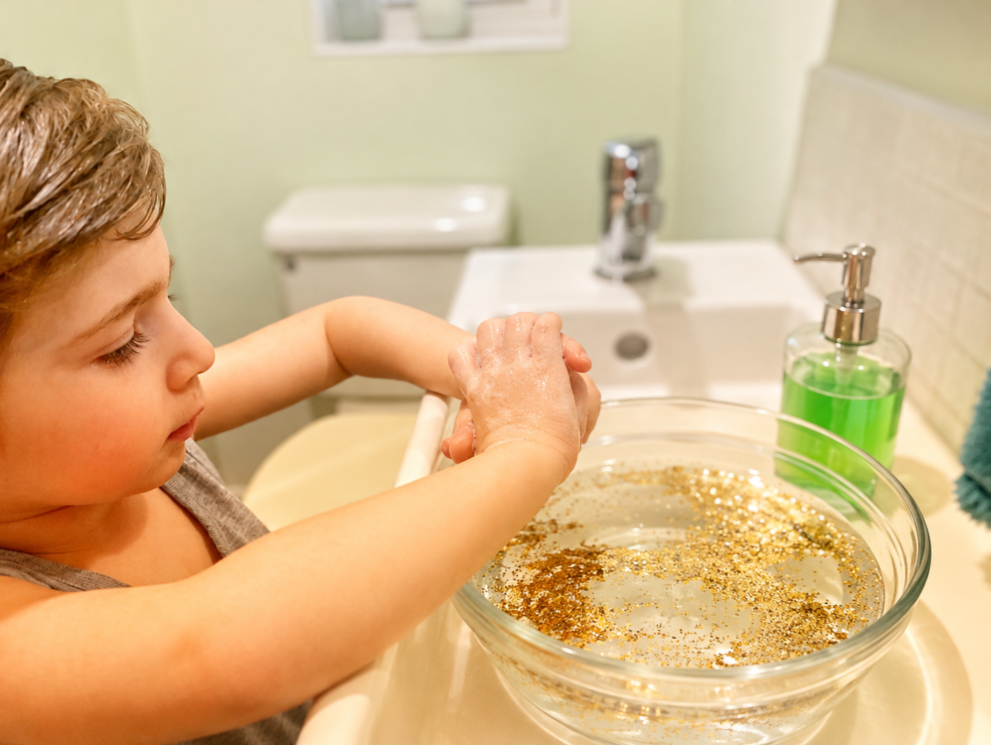 I tried everything to get my five-year-old to wash his hands, then glitter did the trick