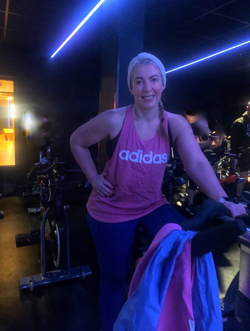 woman on a spin bike