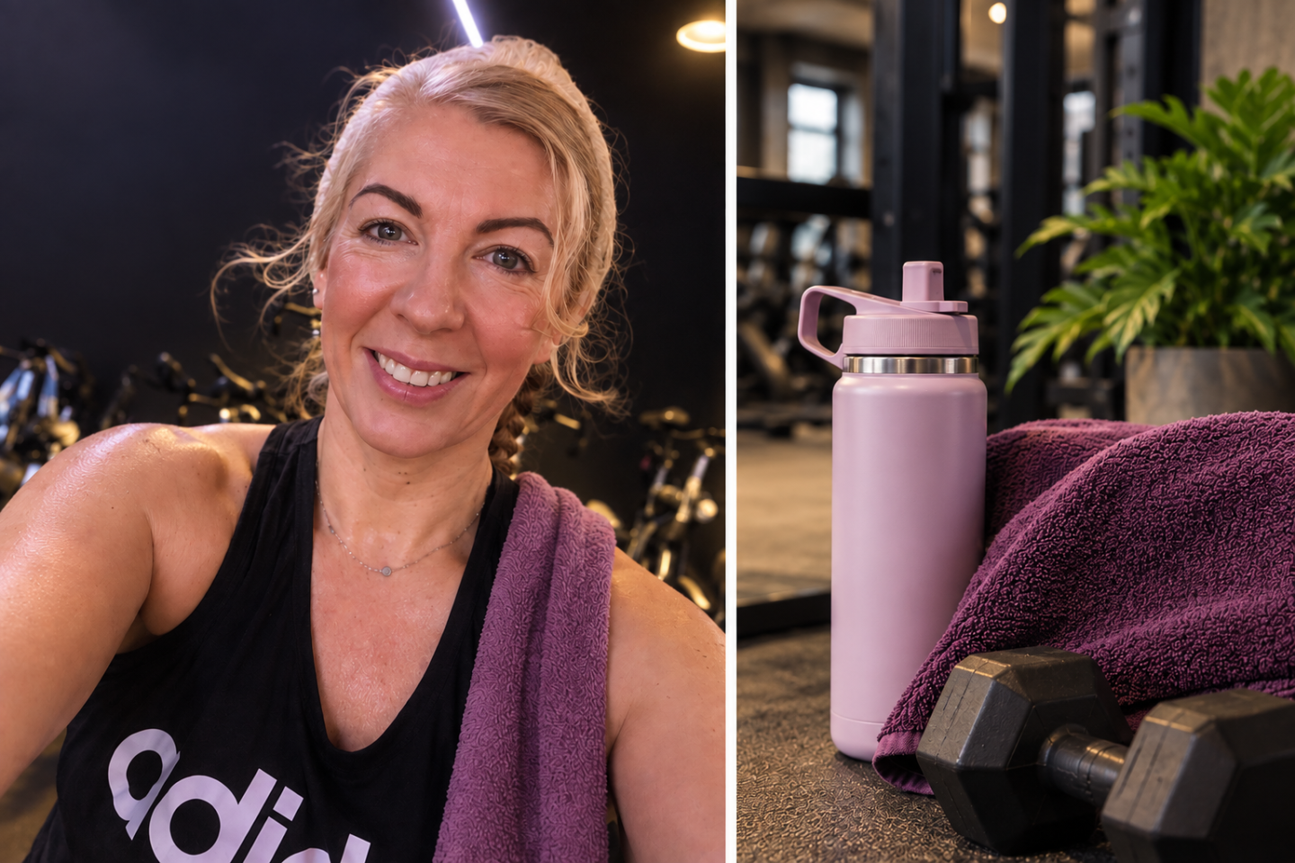 Saffron and an exercise bottle and dumbell
