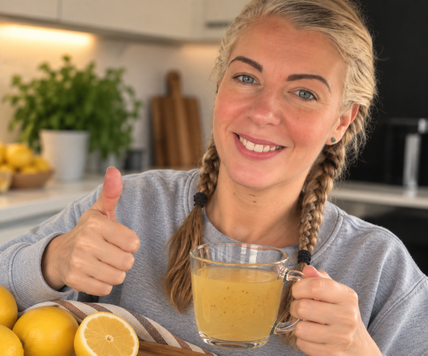 Saffron gives a thumbs up for lemon water