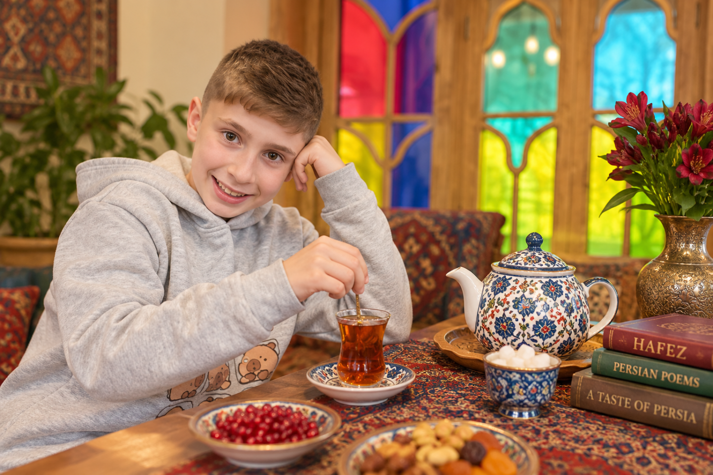 Cyrus with a cup of Persian tea