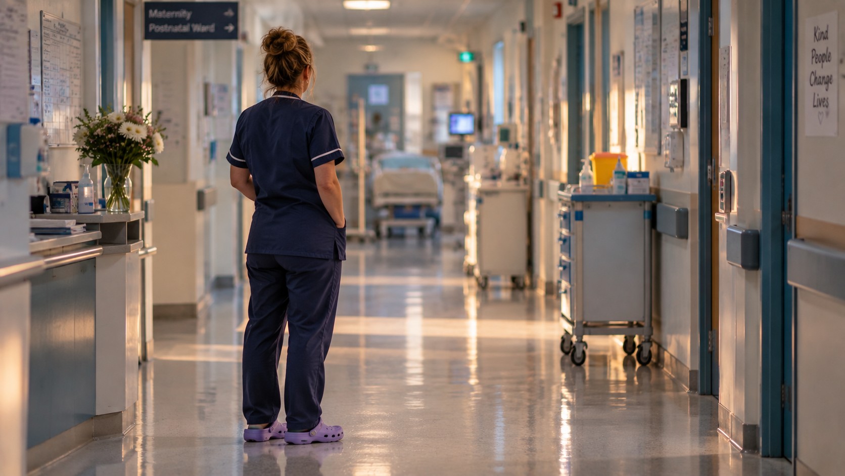 Woman speaking with a midwife on a postnatal ward