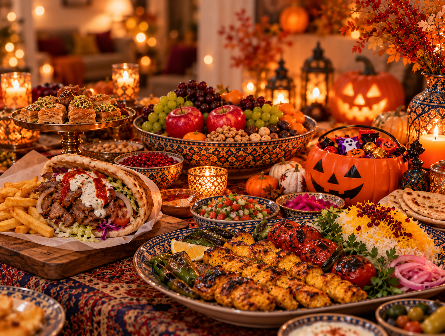Persian grilled kebabs and a British-style kebab presented side by side