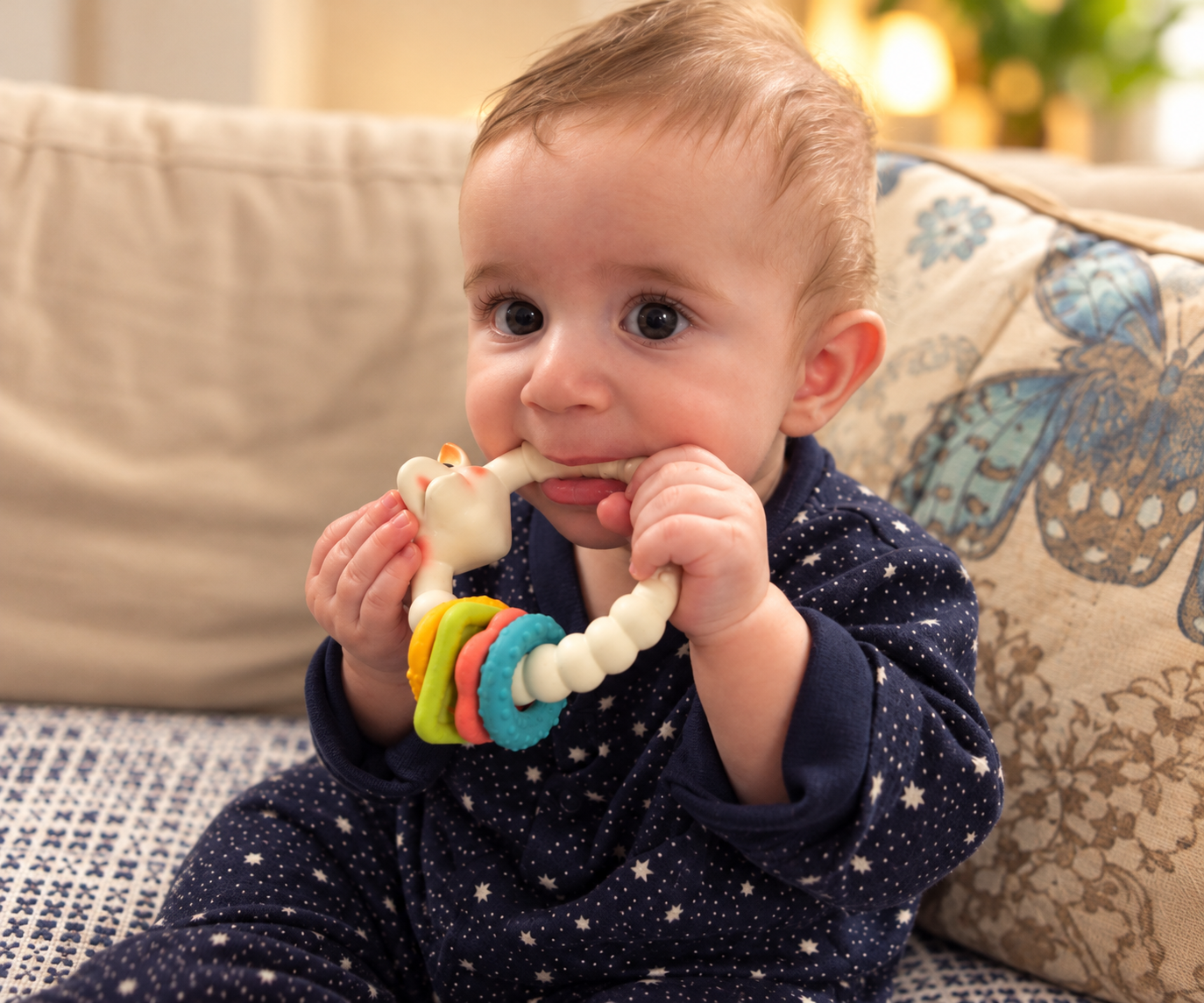 Cosy portrait of a baby during the teething stage