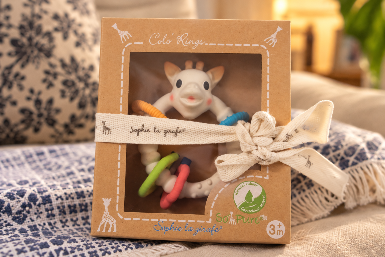 Sophie la Girafe baby teething toy and colourful teething rings