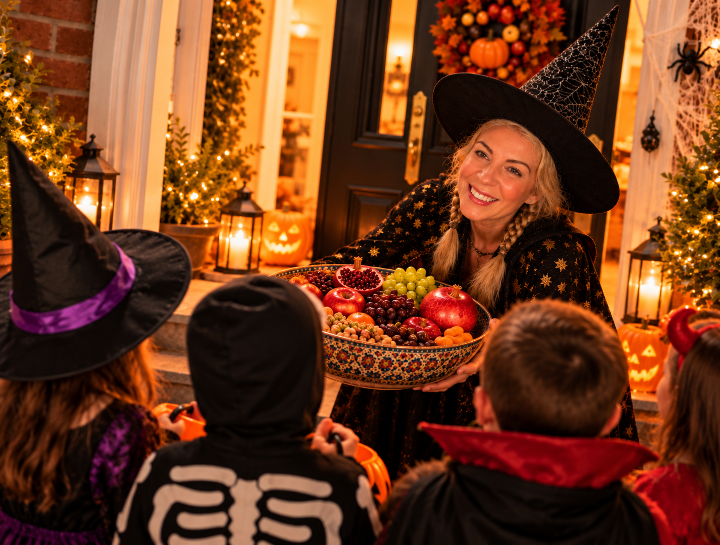 Persian-inspired Halloween treats arranged outside a welcoming home